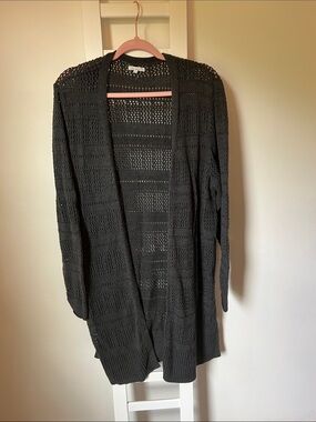 Maurices Dark Green Open-Front Crochet Cardigan